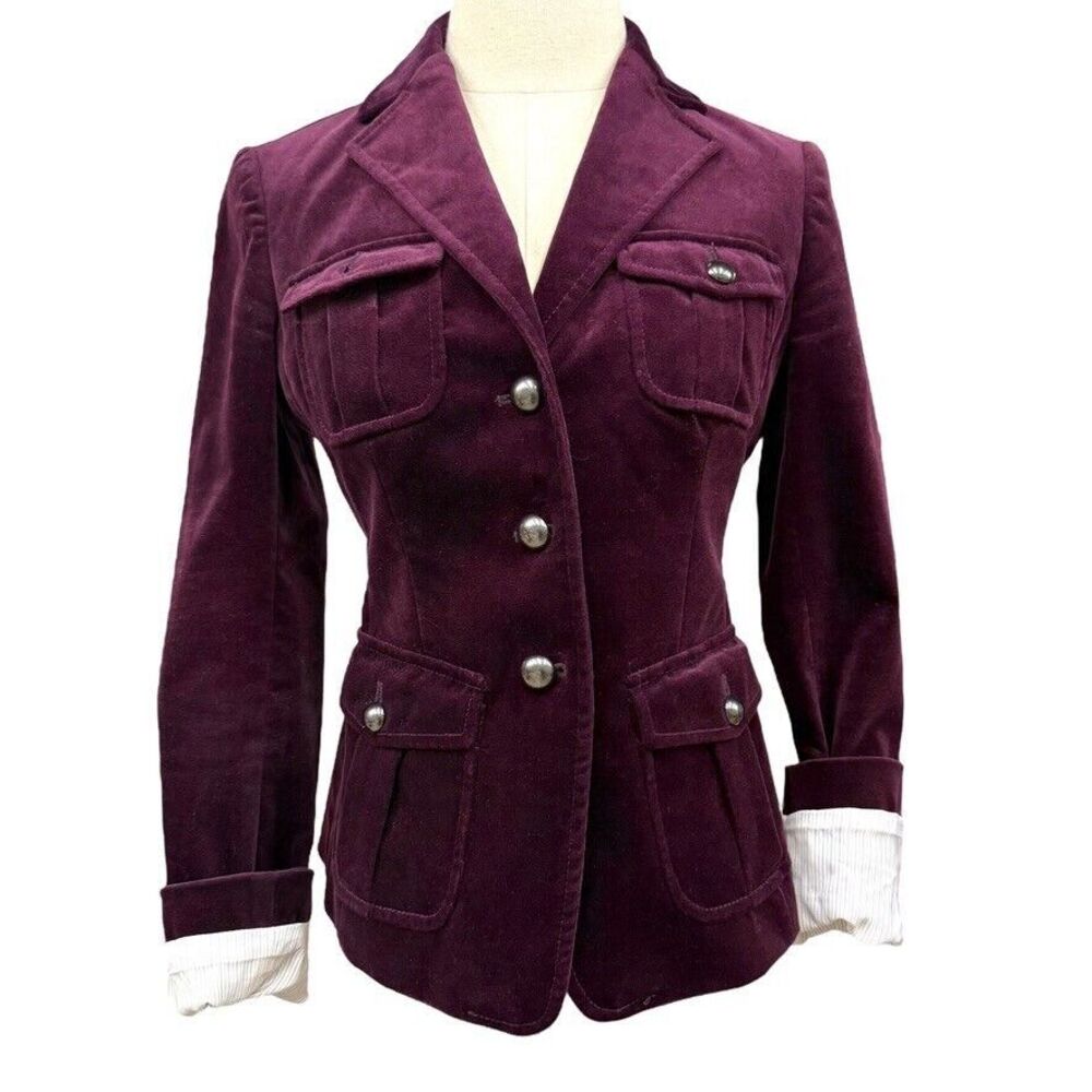 Martin + Osa Deep Purple Burgundy Velvet Fitted Blazer Jacket Size 2